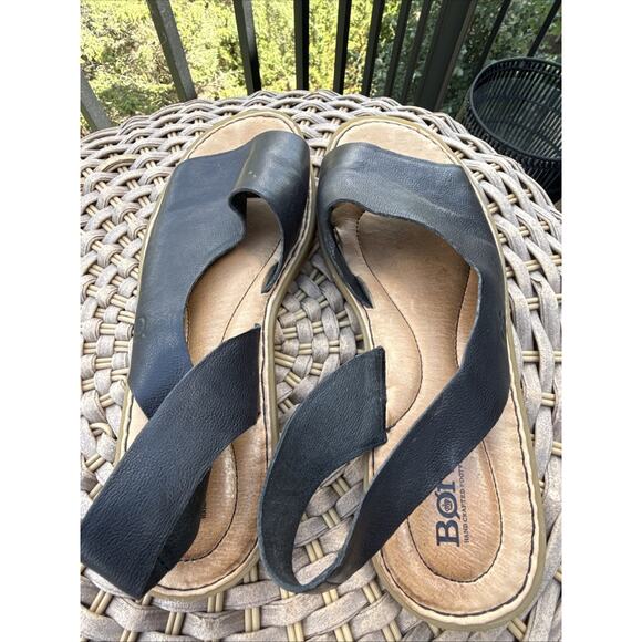 Born Inlet Slingback Sandals Womens 9M Black soft Leather Peep Toes Shoes - Picture 7 of 14